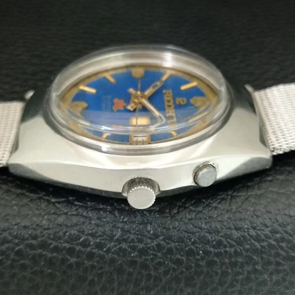Vintage 1977 Ricoh Automatic Mens Silver Watch W/daydate & Gold accents